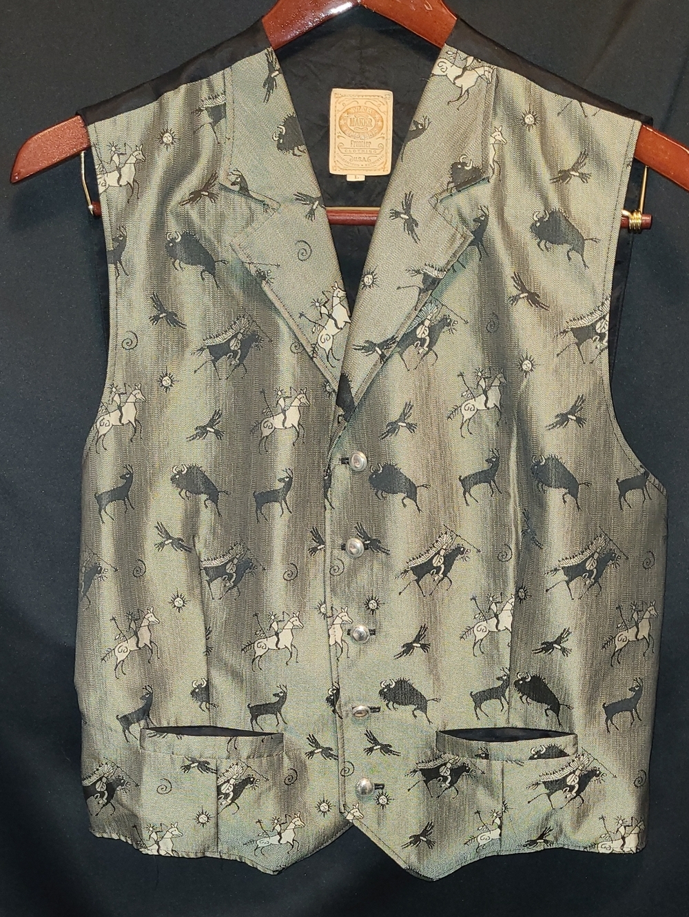 VINTAGE Wah Maker Vest Men L Western Brocade  Frontier Clothing USA Cowboy!!!
